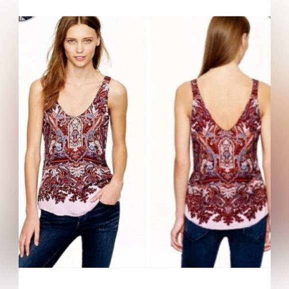 J. Crew Cate Silk Iced Lilac Paisley Flowing Classy Versatile Tank Top Size 6 - Picture 2 of 10